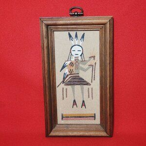 Vintage Navajo Indian Sand Painting Wall Hanging Decor